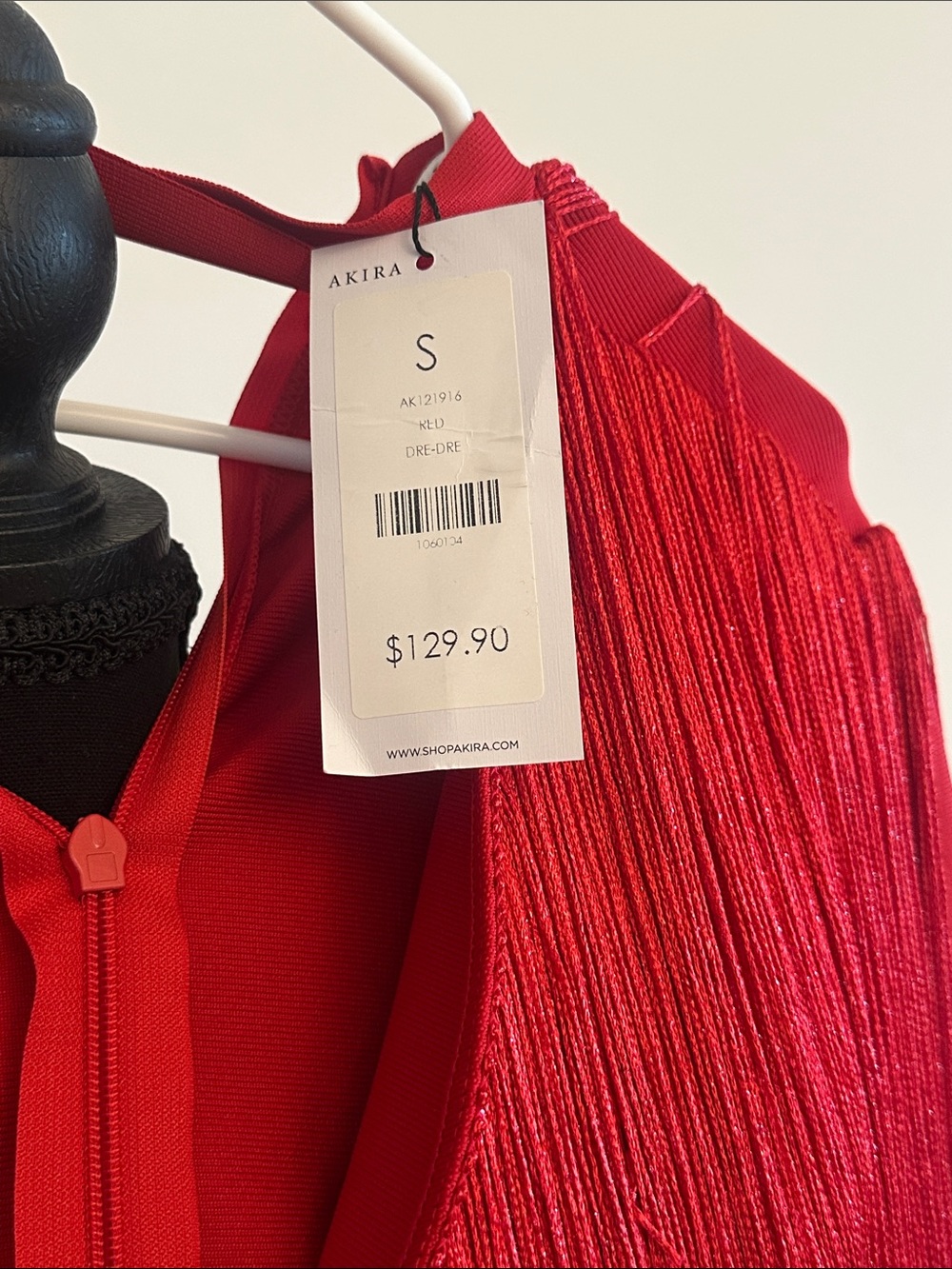 AKIRA Red Fringe Jumpsuit with Deep V Neck - Picture 6 of 6